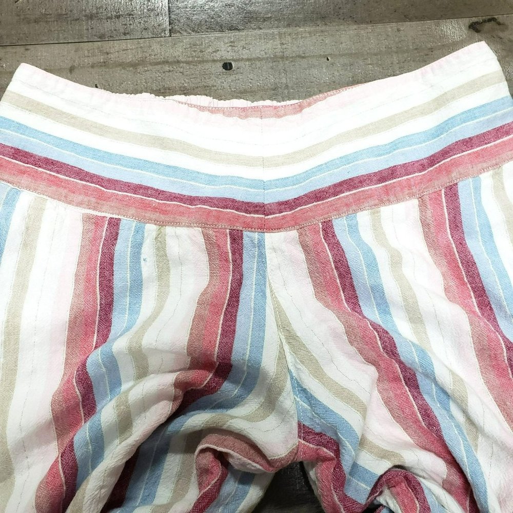 Cato Wide Leg Striped Linen-Blend Pants in White, Red, Blue, Tan - Picture 9 of 11